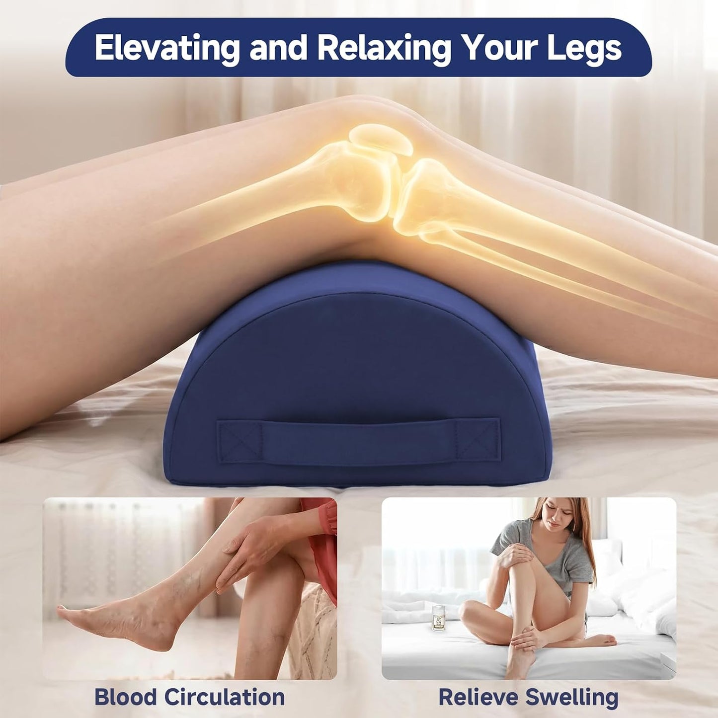 Knee Pillow for Back Sleeping - Half Moon Bolster Pillow for Legs - Cooling Under Knee Pillow for Sleeping on Back, Leg Support, Foot Elevation (Misty Blue)