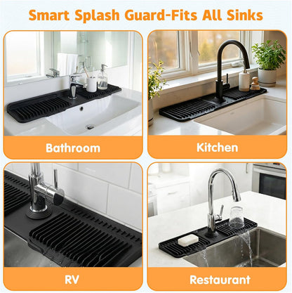 Silicone Faucet Mat for Kitchen Sink, 24" Splash Guard 7° Slope Fast Drain