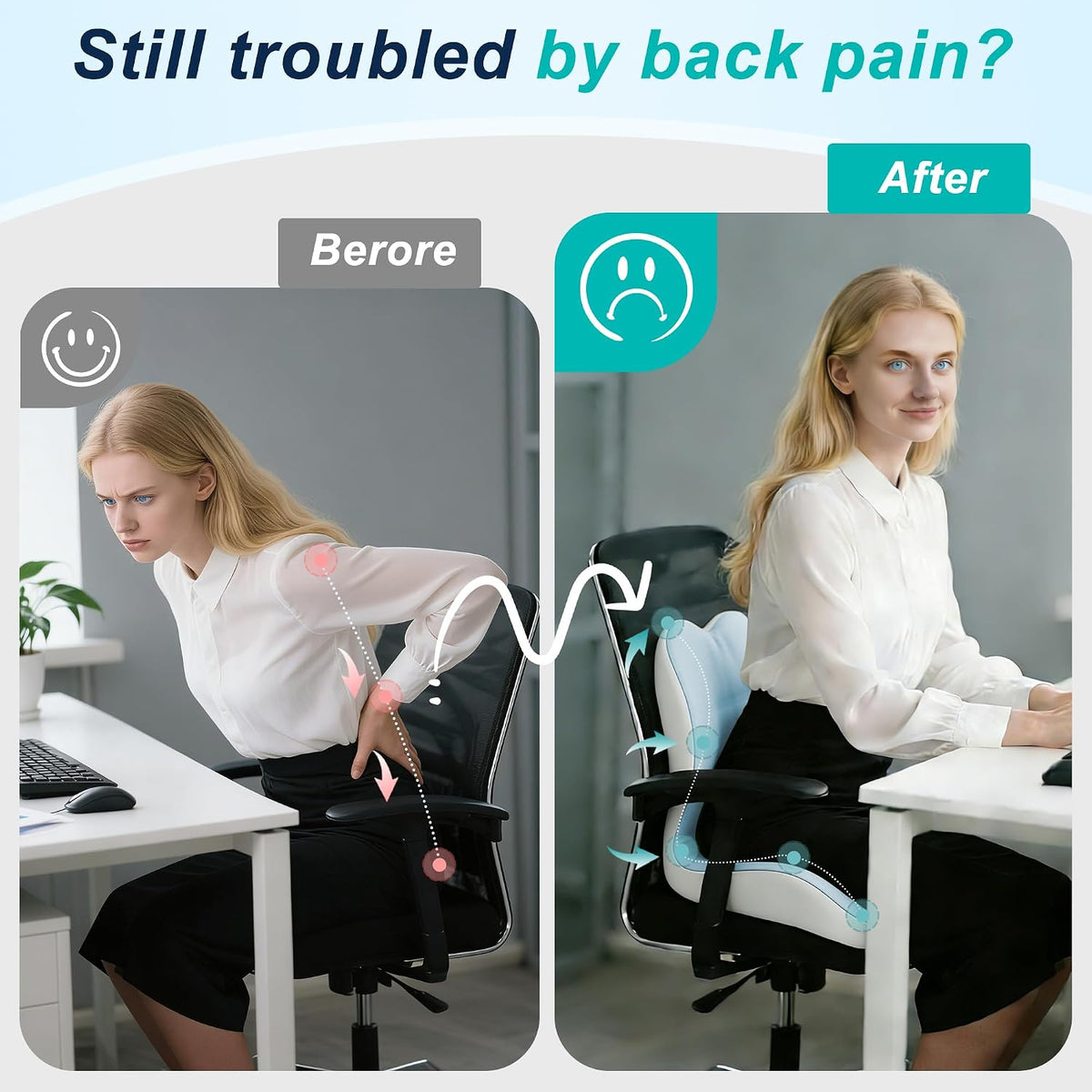 Seat Cushion for Office Chair, Ergonomic Cushion with Lumbar Support Pillow