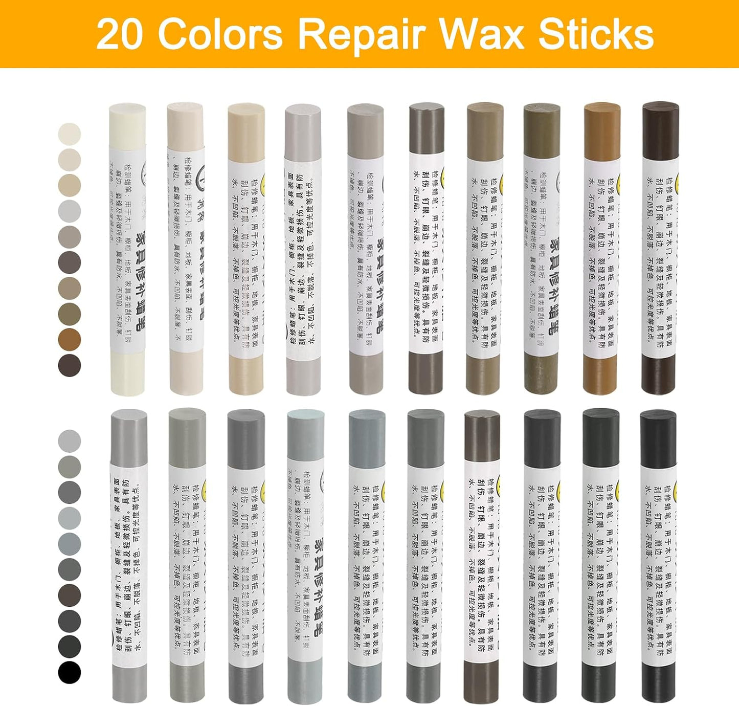 uxcell Furniture Repair Wax Crayons Kit, 20Pcs - Wood Filler Stick, Touch Up Furniture Markers - for Scratches Holes Tables Desks Wooden Floor Laminate Covers, Gray Series