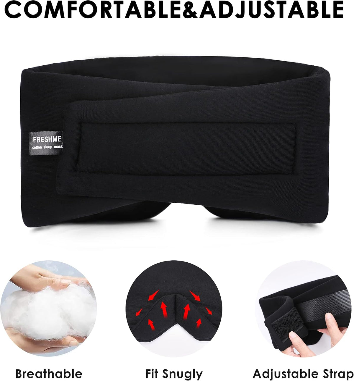 FRESHME Pure Handmade Cotton Sleep Mask - Blackout Eye Mask with Adjustable Velcro Soft and Comfortable Eye Blinder Shade for Men Women Travel Office Nap Airplane Blue
