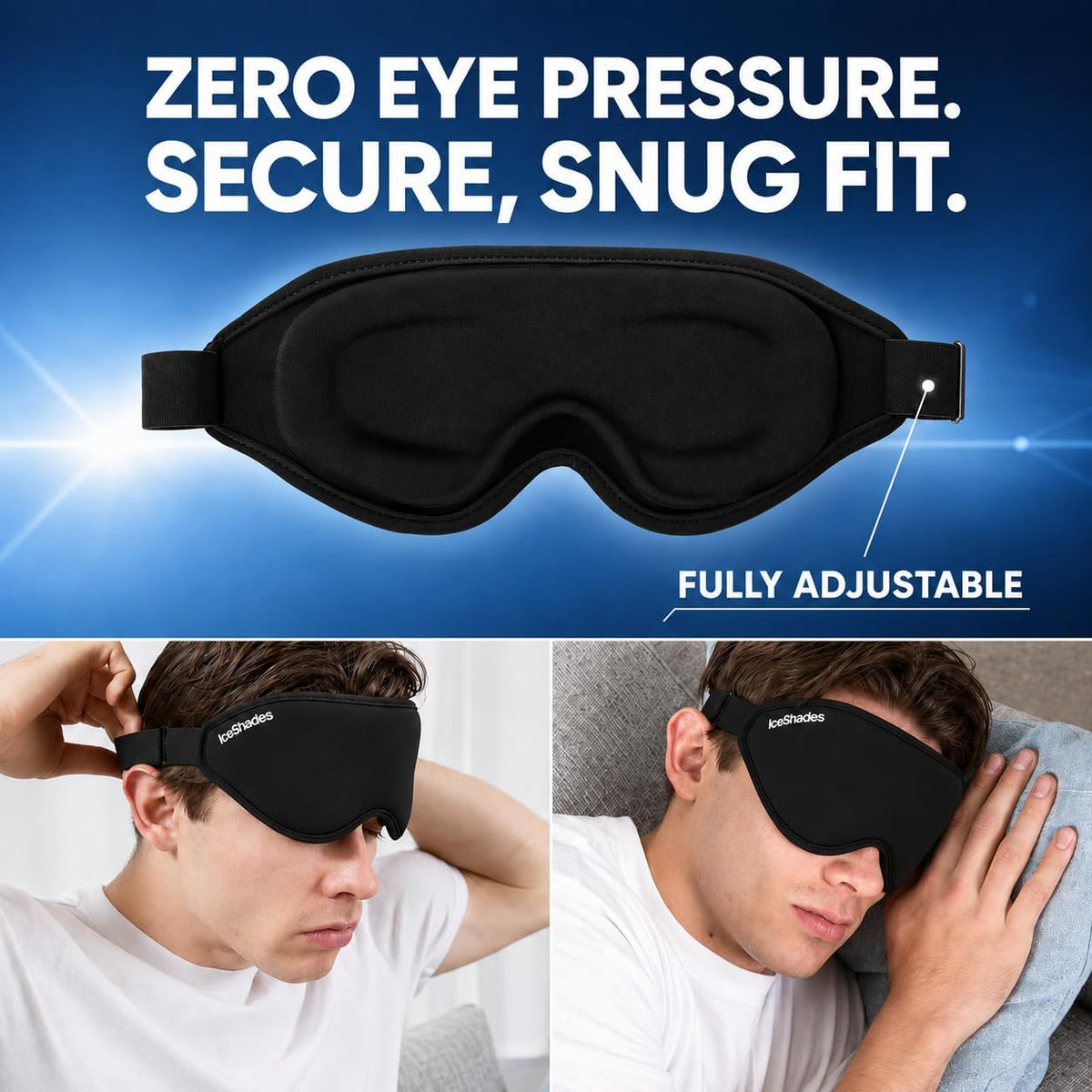IceShades Cooling Gel Eye Mask for Migraine & Hangover Relief, Blue