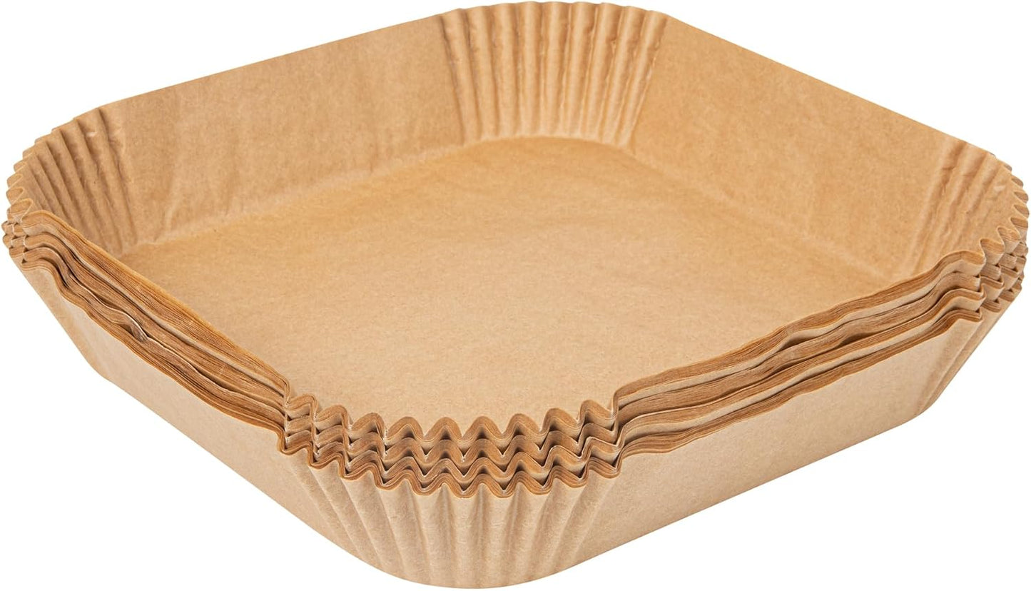 Restaurantware-Pastry Tek 8.1 x 5.5 x 1.8 Inch Air Fryer Liners, 100 Rectangle Air Fryer Baskets - No-Stick Silicone Coating, Unbleached, Food-Grade Paper Liners, For Steamer, Microwave, Oven