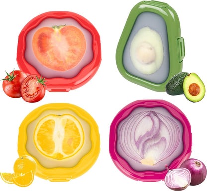TQRR Avocado Saver and Onion Holder-4Pcs Fruit Fresh Storage Containers | Reusable Silicone, Refrigerator Use, For Fruits & Vegetable Containers, Fits Apples, Lemons, Potatoes, Oranges,Tomatoes