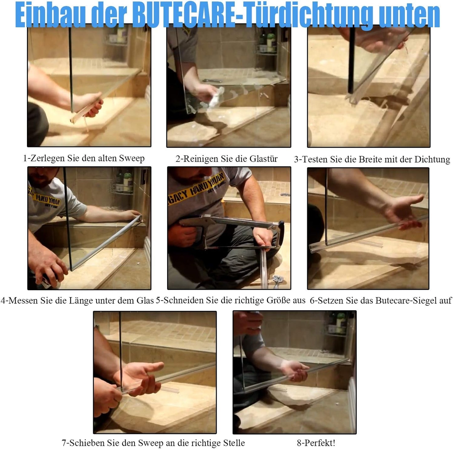2-Pack Butecare Frameless Shower Door Bottom Seal for Glass Doors – Stop Shower Leaks and Create a Water Barrier (3/8” x 39”)