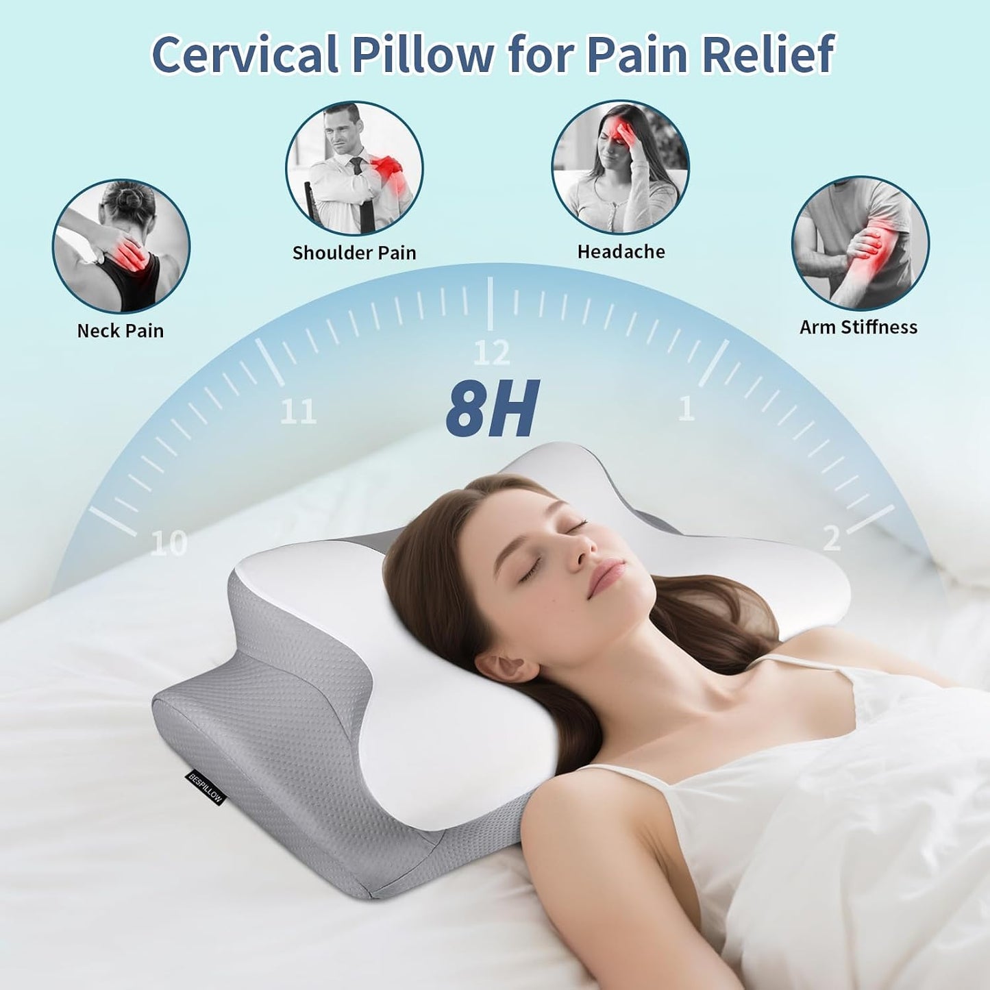 Cervical Pillow for Neck Pain Relief, Ergonomic Neck Pillow for Sleeping | Cooling Memory Foam Pillows for Neck Support,Orthopedic Contour Bed Pillow for Side Back Stomach Sleepers