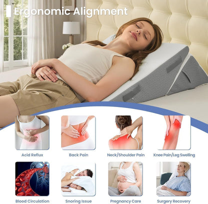 Sasttie Adjustable Wedge Pillow Set for After Surgery, Dark Grey & White | Bed Wedge Pillow Headboard with Memory Foam Neck Cushion, for Acid Reflux, Sleeping, Neck & Back Support