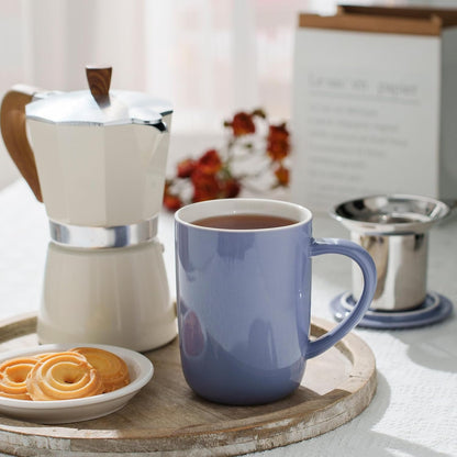 CEEFU 16oz Porcelain Tea Mug with Infuser, Lid and Coaster | Teaware with Filter, Loose Leaf Tea Cup Steeper Maker, Tea/Coffee/Milk/Women/Office/Home/Gift, Navy Blue