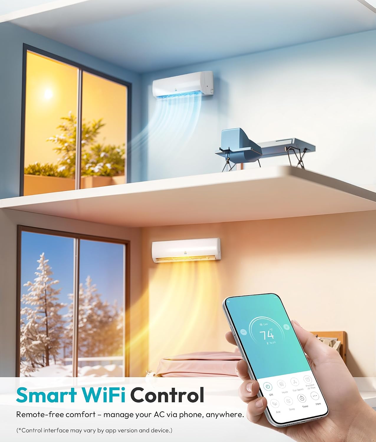 Rellytech Mini Split AC/Heating System - 9000 BTU Mini Split AC Inverter Heating and Cooling, 19 SEER2 115V/110V Energy Efficient Ductless Air Conditioner Up to 550sq.ft, Pre-charged System