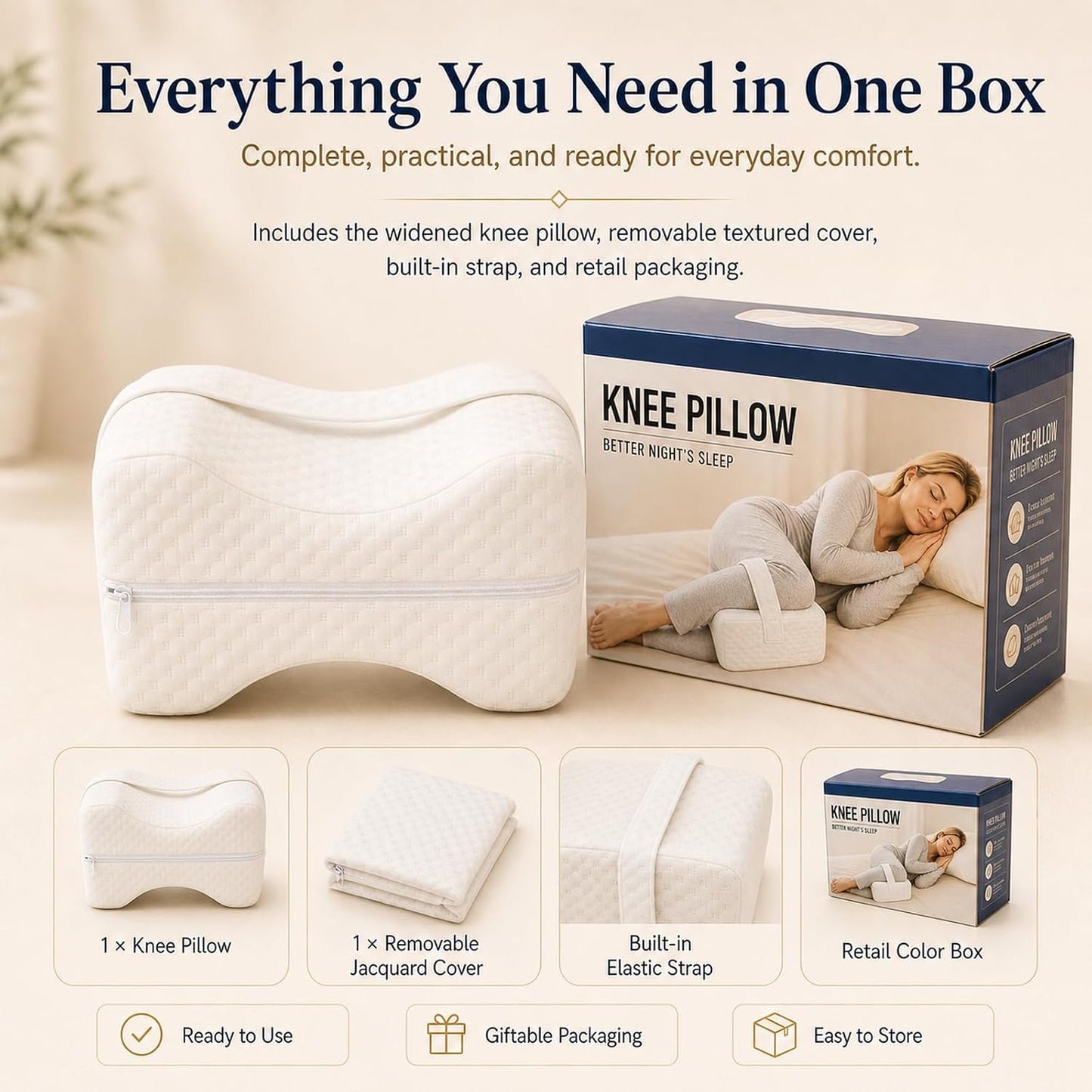 Cooling Knee Pillow for Side Sleepers, Ergonomic Memory Foam Knee Cushion, High-Density Leg Support Pillow for Hip, Back & Knee Pressure Relief, Spine Alignment Side Sleeping Pillow