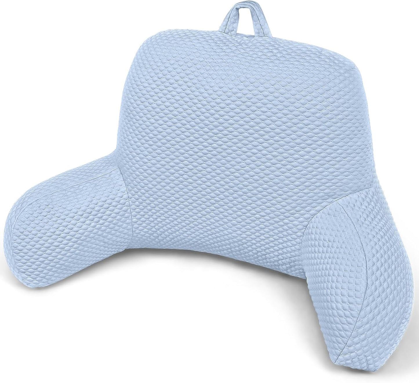 Reading Pillow, Ice Silk Bean Back Pillow for Bed Sitting Up, Adult Back-Rest Support Cushion with Arms for Sit Up on Couch, Sofa, and Floor, Dorm Essentials, Reading Accessories, Blue