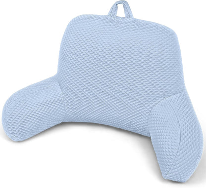 Reading Pillow, Ice Silk Bean Back Pillow for Bed Sitting Up, Adult Back-Rest Support Cushion with Arms for Sit Up on Couch, Sofa, and Floor, Dorm Essentials, Reading Accessories, Blue
