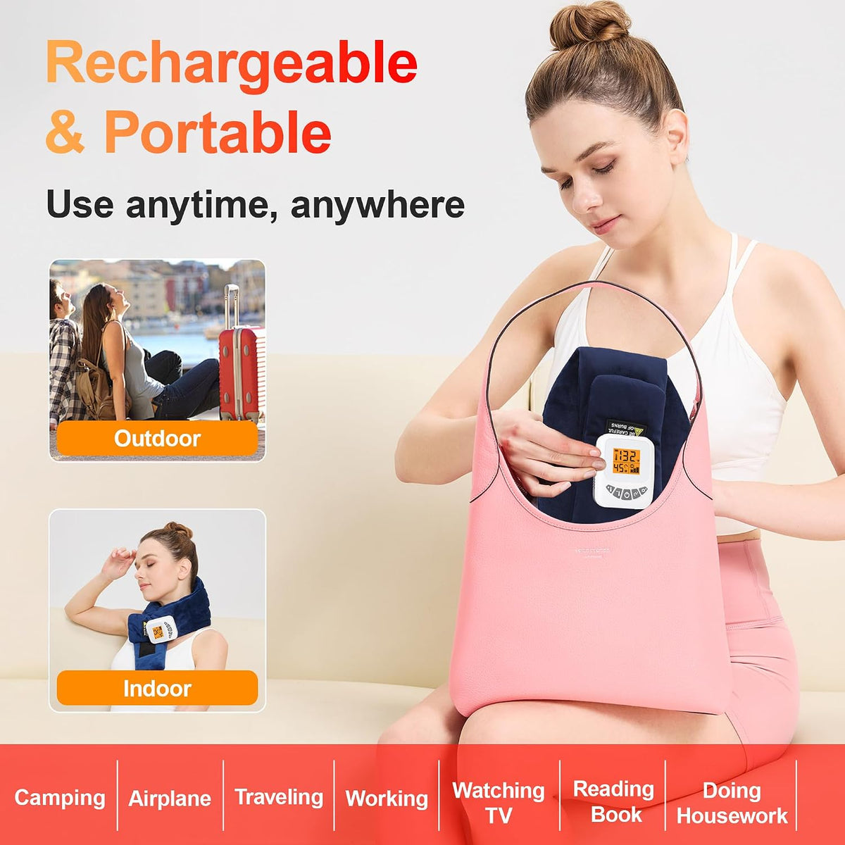 CAMECO 2-in-1 Cordless Neck Heating Pad & Massager for Pain Relief, 104℉-140℉ 5000mAh Battery Operated Heated Neck Massage Wrap for Women Men, Portable Cevical Heat Pad for Home Office Travel