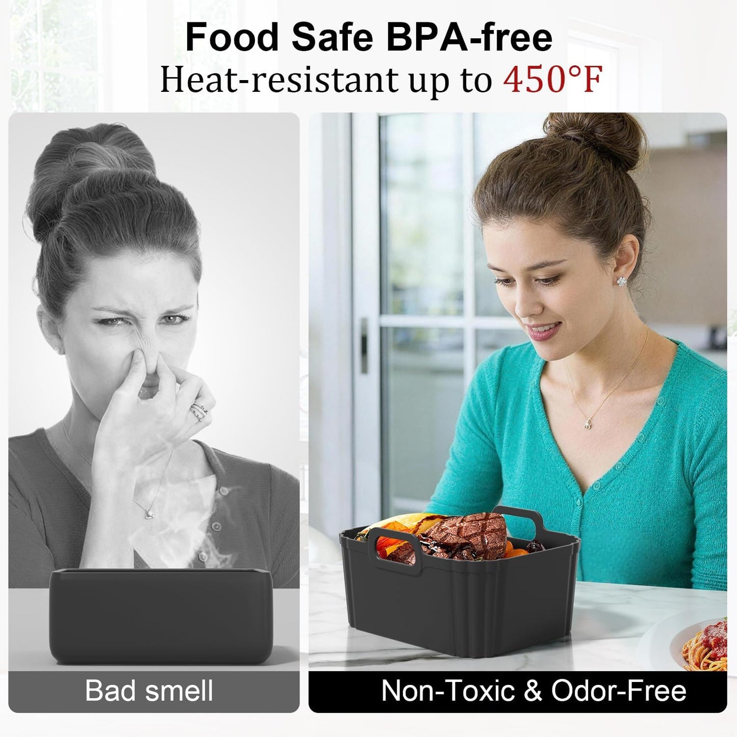 Silicone Air Fryer Liners 2 Pack, Reusable Liners Compatible for Ninja Foodi DZ201, DZ401, DZ550, COSORI, Chefman, Instant Air Fryer, and 6-in-1 8-10QT Air Fryer Baskets