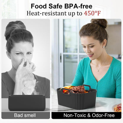 Silicone Air Fryer Liners 2 Pack, Reusable Liners Compatible for Ninja Foodi DZ201, DZ401, DZ550, COSORI, Chefman, Instant Air Fryer, and 6-in-1 8-10QT Air Fryer Baskets