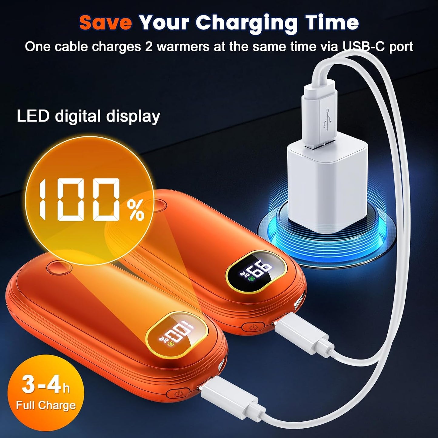 Electric Hand Warmers Rechargeable with Flashlight, LED Display, 17Hrs Warmth, Dual-Side 4 Levels Fast Heating Portable Pocket Heater for Hunting, Camping, Golf, Outdoor, Gifts for Women/Men