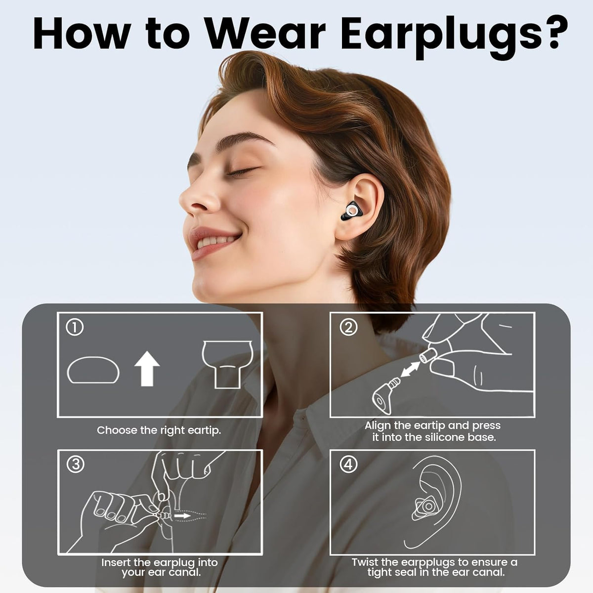 Ear Plugs Noise Reduction SNR 29dB, Silicone Hearing Protection Earbuds with 5 Sizes Eartips and a Portable Case, Reusable Noise-Canceling Earplugs for Sleep, Concerts, Work, Study, and Travel