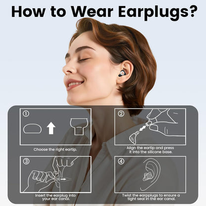 Ear Plugs Noise Reduction SNR 29dB, Silicone Hearing Protection Earbuds with 5 Sizes Eartips and a Portable Case, Reusable Noise-Canceling Earplugs for Sleep, Concerts, Work, Study, and Travel