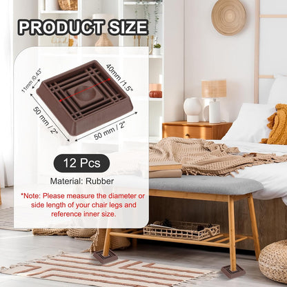 PATIKIL 1.5x1.5 Furniture Coasters, 12 Pcs Caster Cups Furniture Cups Rubber Non-Slip Square Feet Anti-Slip Stopper Pad Protector Sliding for Hardwood Floors Carpet Chair Table, Coffee