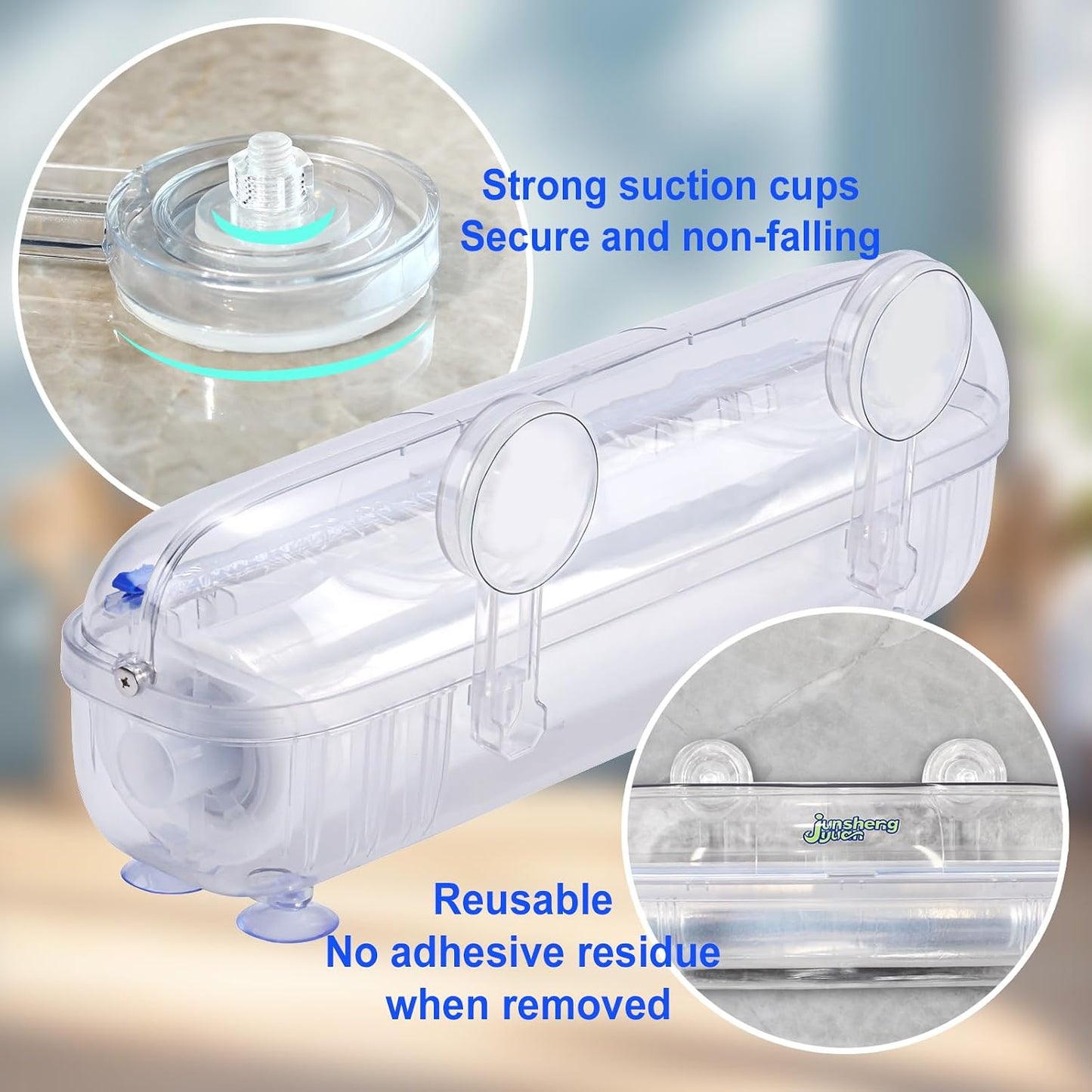 Refillable Cling Wrap Dispenser with Slide Cutting Cutter | Reusable design supports nail-free wall mounting & countertop placement, neatly stores plastic wrap for food preservation