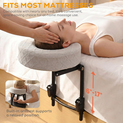 Massage Headrest for Bed, Adjustable Bed Face Cradle Holder with Armrest | Fits 6"-17" Mattresses, Adjustable Height & Angle, Comfortable Face-Down Support, Quick Tool-Free Setup, Foldable Design