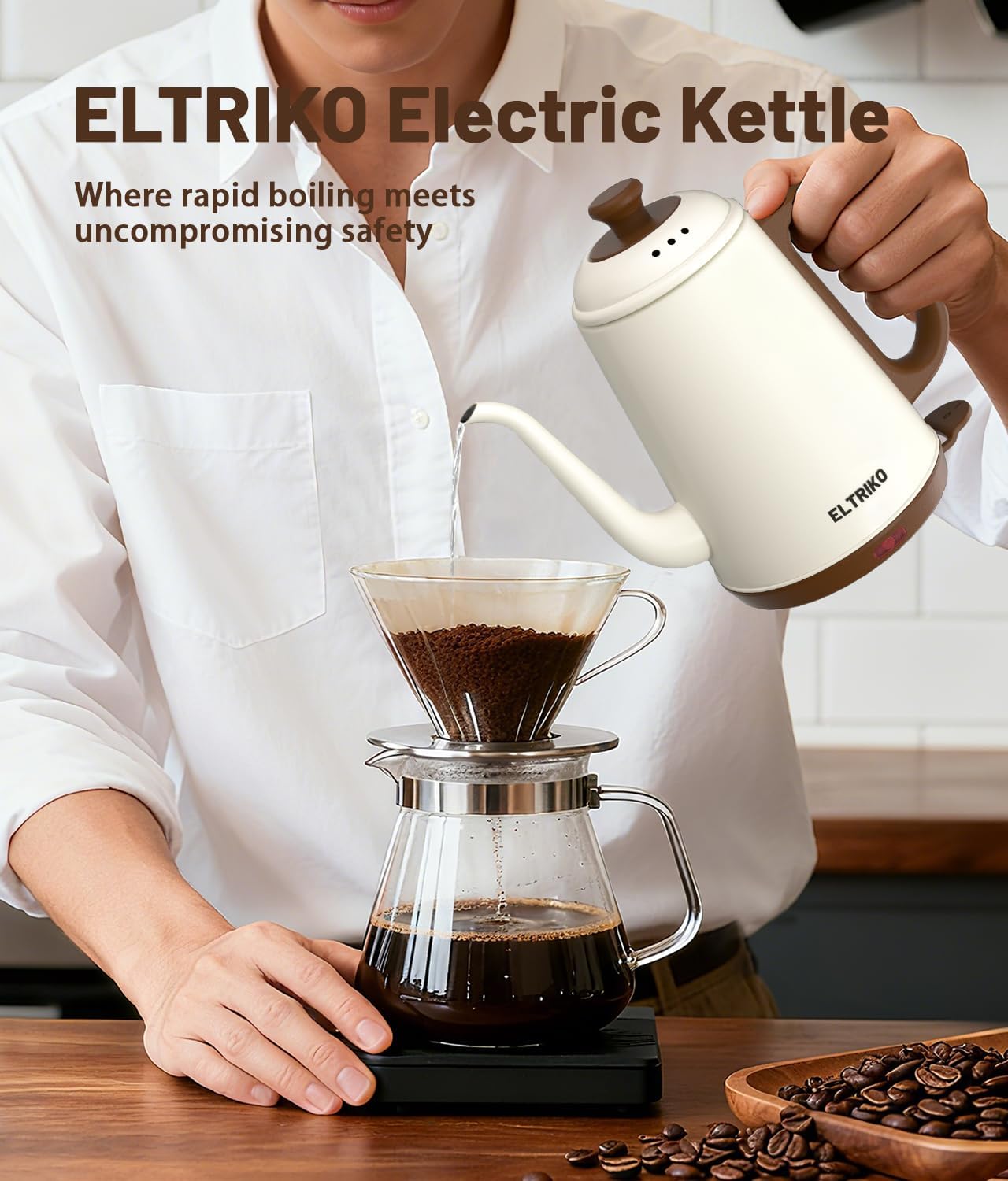 1L Gooseneck Electric Kettle for Pour Over Coffee & Tea | 1000W Fast Heating, Food-Grade Stainless Steel, Auto Shut-Off & Boil-Dry Protection, BPA-Free, Black