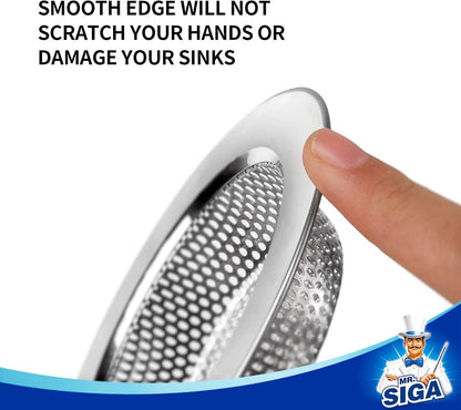 MR.SIGA Kitchen Sink Strainer, Stainless Steel Sink Drain Strainer, 3 Pack | Dishwasher safe sink strainer, outer diameter 4.4 inch/11.2cm, inner diameter 3 inch/7.6cm