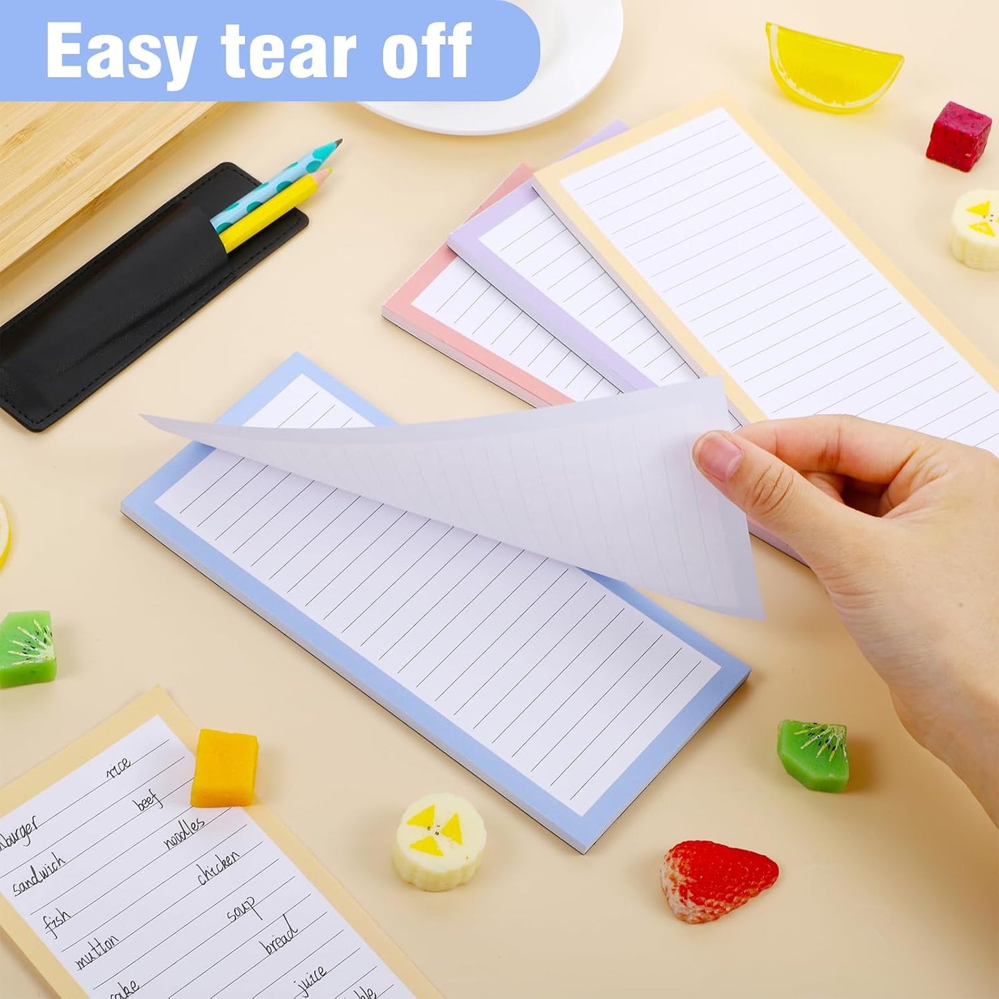 Thboxes 4 Pack Magnetic Note Pad for Fridge with Pen Holder, Totally 200 Sheets Grocery List Magnet Pad for Refrigerator Magnetic Shopping List Pad（Fruit Design） | Full-Back Magnet, 80Gsm FSC-certified Paper, School Office Home Supplies Grocery List