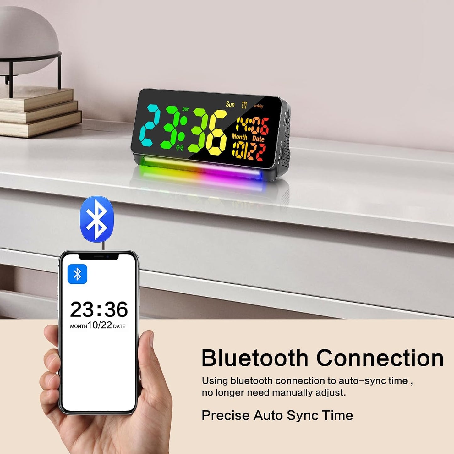 Samshow 120db Super Loud Alarm Clock for Heavy Sleepers Adults | 15 Wake Up Sounds, 7 Color Night Light, Dynamic RGB Color, Adjustable Brightness, Snooze, DST, Large LED Display