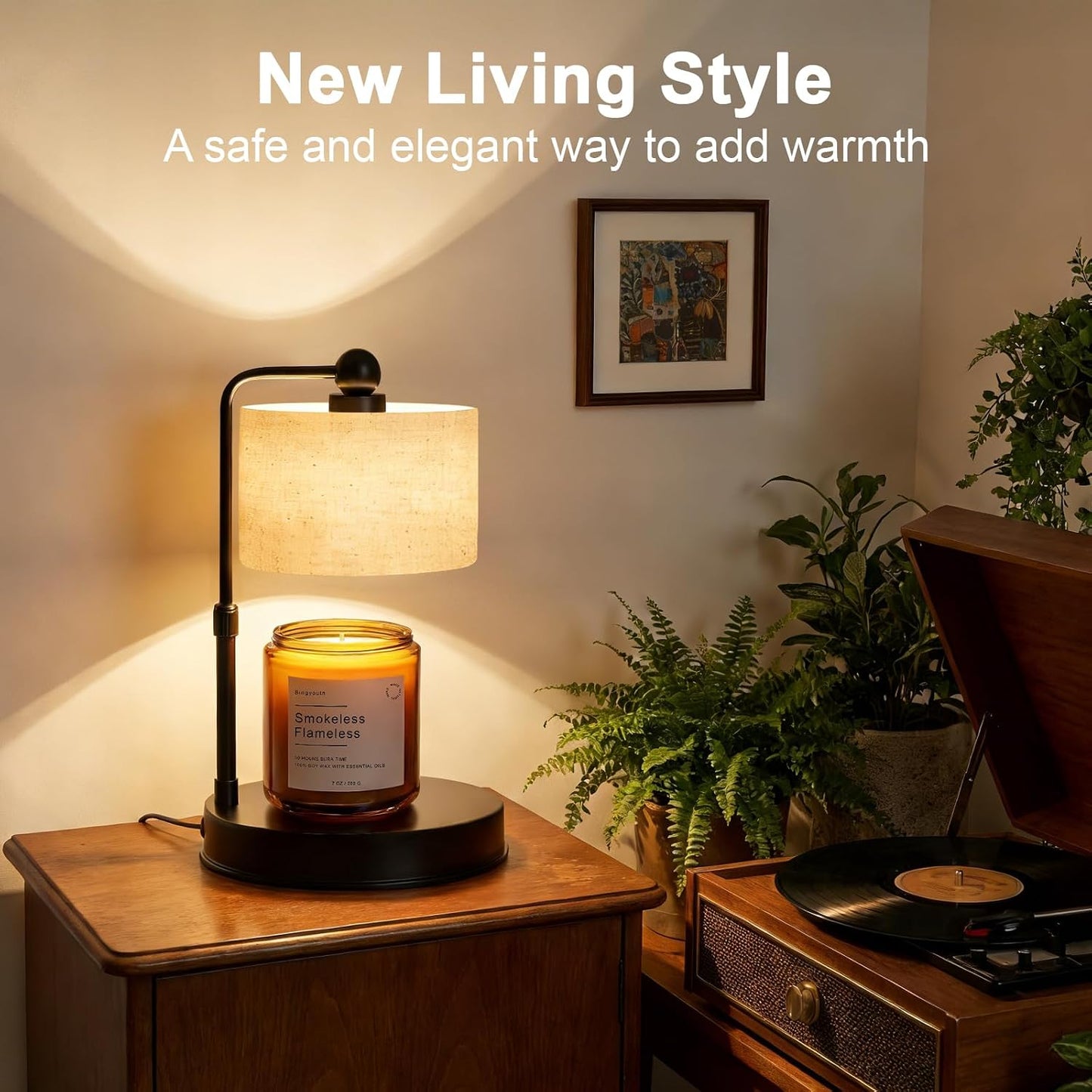 Candle Warmer Lamp with Timer, Best House Warming Gift, Height Adjustable & Dimmable Electric Candle Warmer Lamp, Includes 2 Bulbs, Birthday Gift for Women, Mom, Housewarming - Flaxen