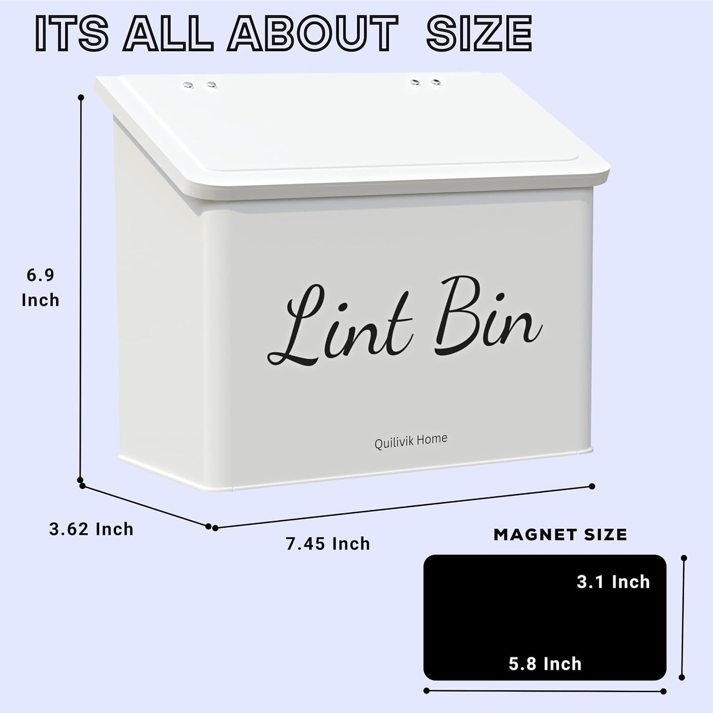 Metal Magnetic Lint Bin With Lid For Laundry Room Decor With Small Lint Holder Bin| Metal Box| Lint Holder Bins for Organzation (White, Small)