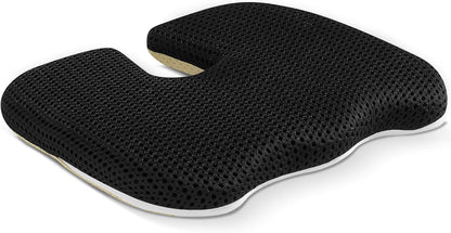 Gooo&Ma Air Fiber Seat Cushion, U-Shape Tailbone Comfort, Black | Thin design for office/car, breathable air fiber cooling, ergonomic, washable, non-slip, portable, 17.7"x13.8"x1.6"