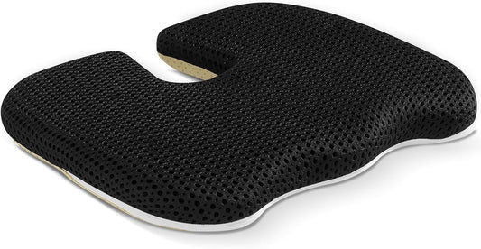 Gooo&Ma Air Fiber Seat Cushion, U-Shape Tailbone Comfort, Black | Thin design for office/car, breathable air fiber cooling, ergonomic, washable, non-slip, portable, 17.7"x13.8"x1.6"