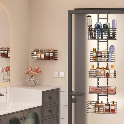 Yuyetuyo 7-Tier Over The Door Organizer, Shower Caddy Hanging &Wall Mounted Hair Tool Organizer/Hair Dryer Holder Adjustable, Behind Door Storage for Bathroom Bedroom Closet Cabinet Pantry Kitchen