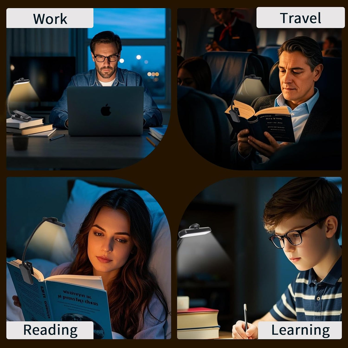 Rechargeable Book Light, Clip-On LED Reading Light, Eye-Caring