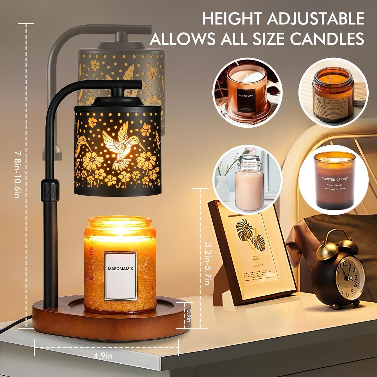 Candle Warmer Lamp with Timer & Dimmer- Electric Wax Melt Warmer with Adjustable Height for Scented Candles, Home Décor Fragrance and House Warming Birthday Gifts for Women Mom