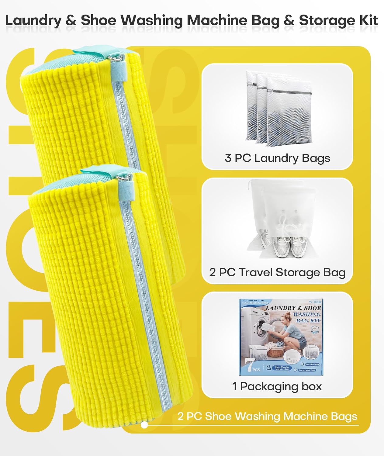 3-IN-1 Laundry & Shoe Washing Machine Bag : Laundry Shoe Bag for Washer & Dryer,Shoe Cleaning Bag for Sneakers,Tennis,Self-locking Zipper & Microfiber,Include 3 Laundry Bag & 2 Shoe Bag