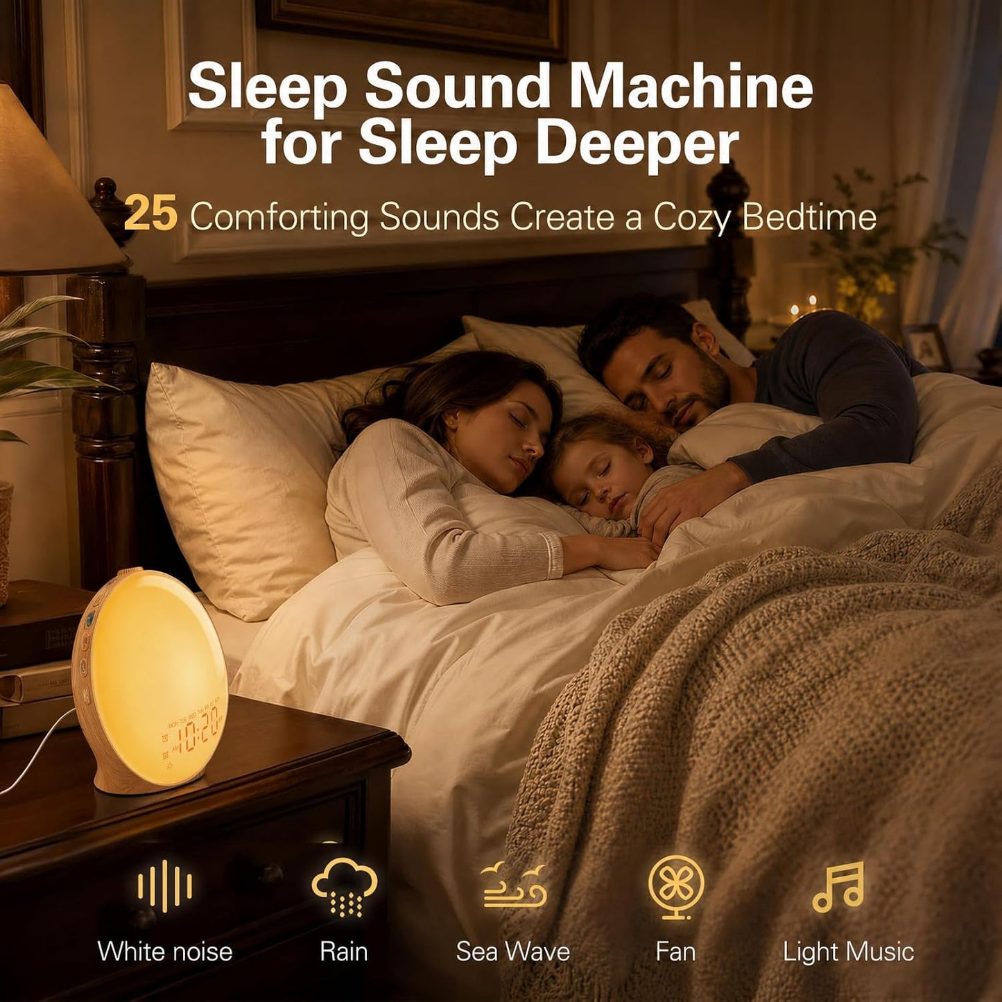 JALL Full-Screen Wake Up Light Sunrise Alarm Clocks for Bedrooms, White Noise Machine for Heavy Sleepers, 25 Natural Sounds, Dual Alarms, FM Radio, 17 Dimmable Colors, Bluetooth Speaker