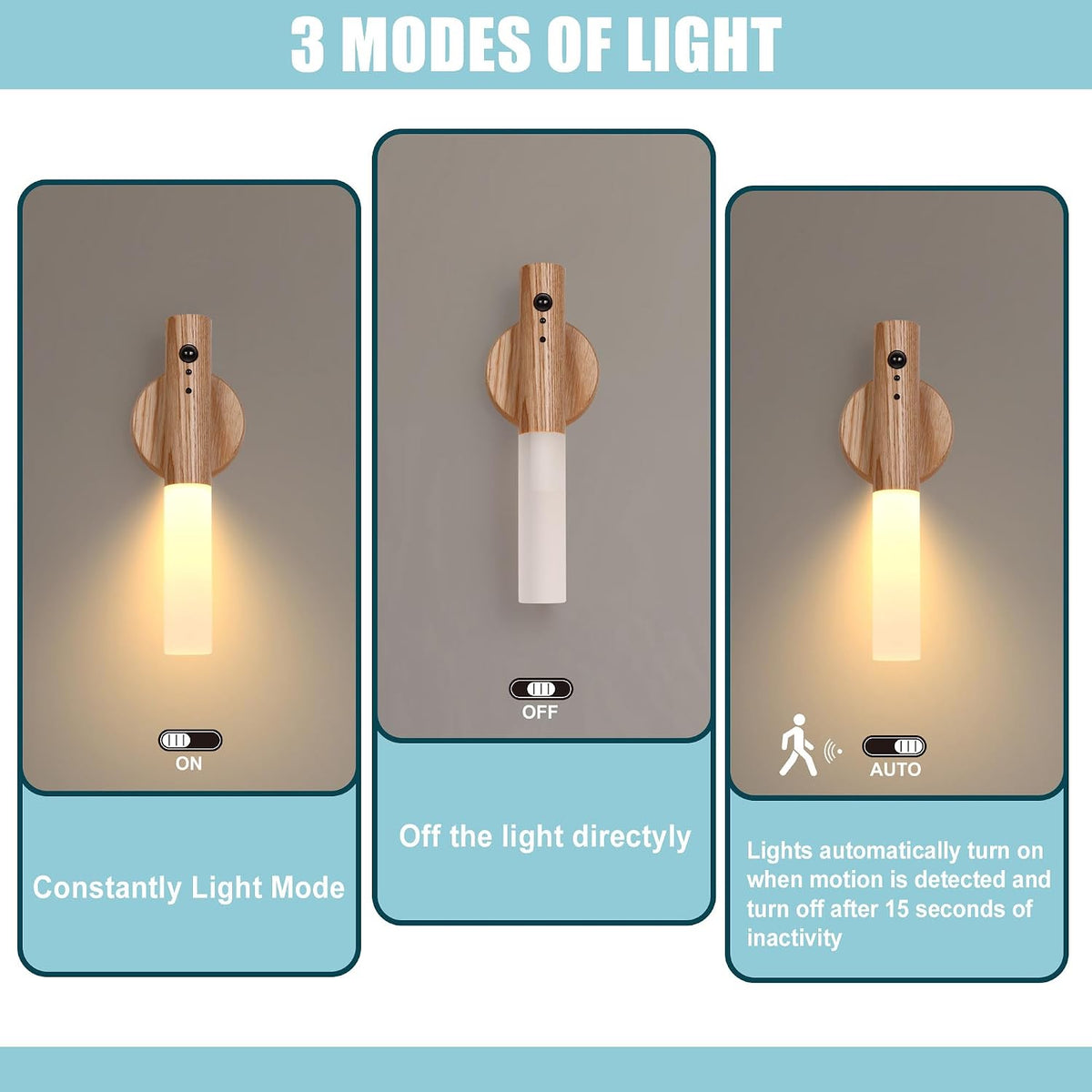 LANDGOO Motion Sensor Wall Sconce, Rechargeable, Night Lights, Warm White