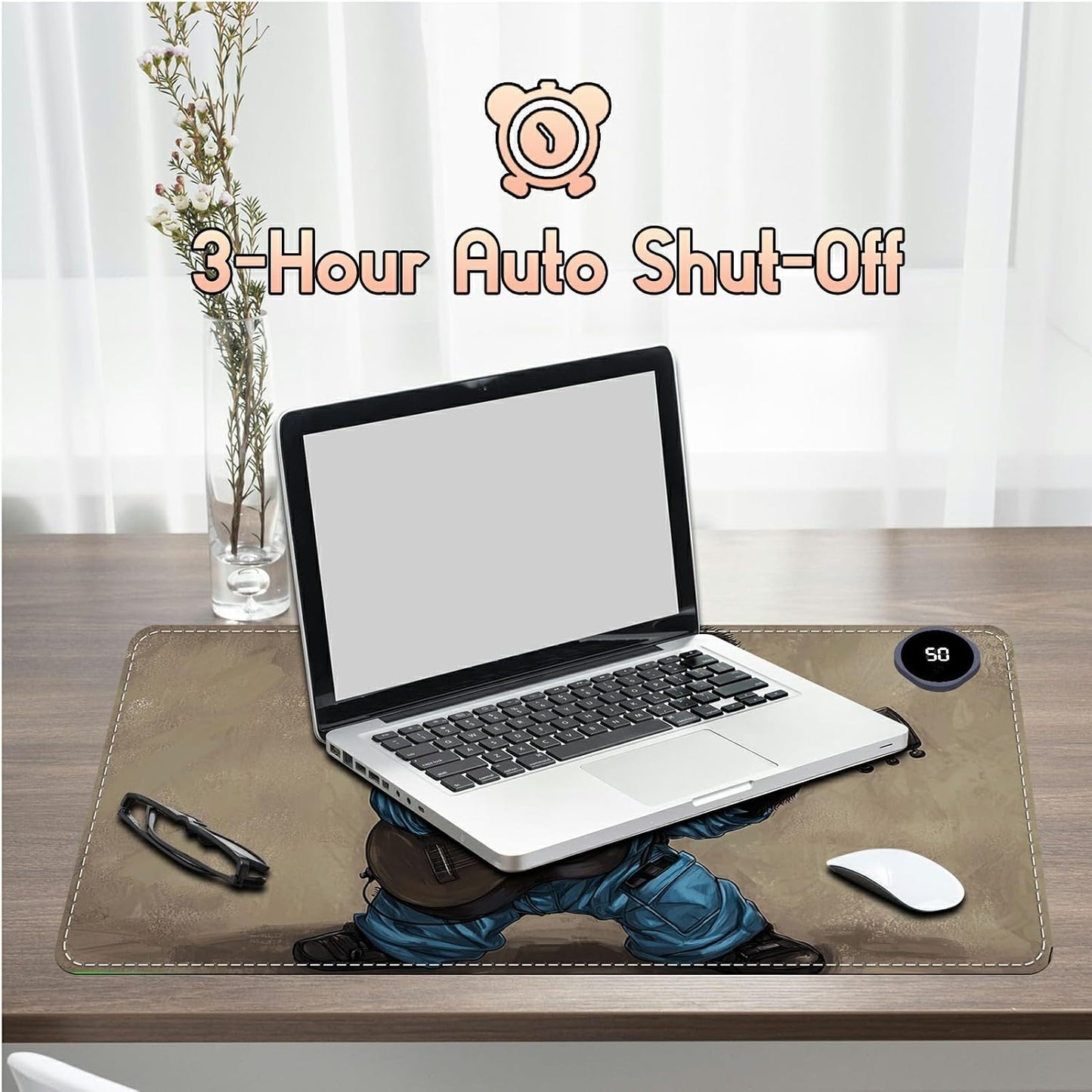 Heated Desk Pad Heated Large Mouse Pad, Electric Quickly Warm Desk Mat with 3 Levels Heating 3 Hours Auto Shut-Off, 31.5" x 13" Warm Gaming Mousepad Hand Foot Warmer, Baby Elephant
