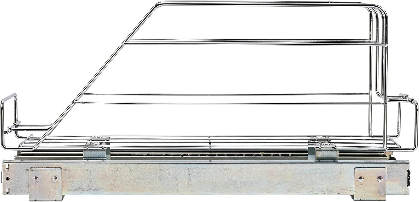 Household Essentials Glidez Multipurpose Chrome-Plated Steel Pull-Out/Slide-Out Storage Organizer for Cookware and Bakeware - 2-Tier Design - Fits Standard Size Cabinet or Shelf, Chrome