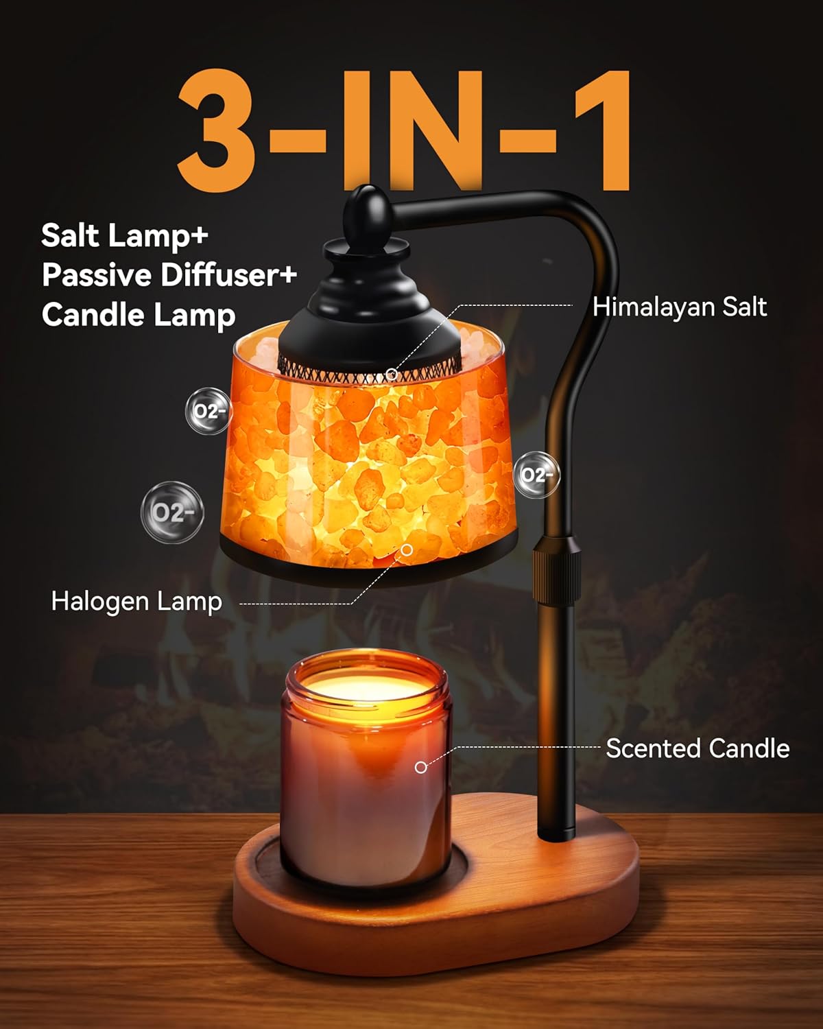 3-in-1 Candle Warmer Lamp with Himalayan Salt & Diffuser