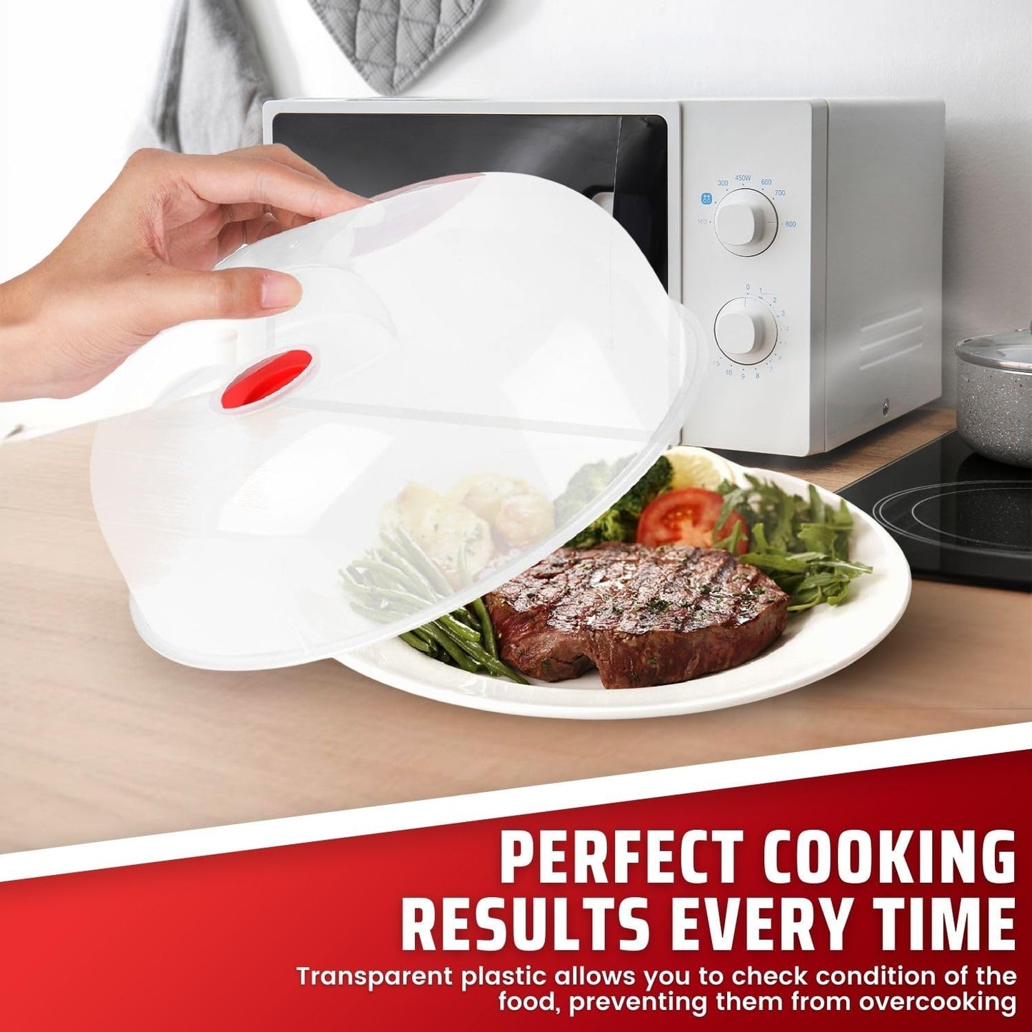 Flexzion 10.5 Inch Microwave Splatter Cover - BPA-Free Anti-Splatter Microwave Cover with Adjustable Steam Vent, Dishwasher Safe, Transparent Plastic Food Covers for Microwave Cooking | Transparent Dishwasher-Safe Plate Cover with Adjustable Steam Vent