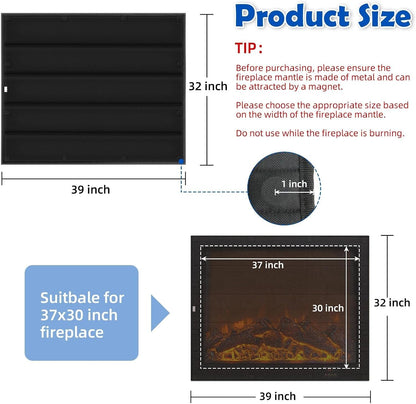 Magnetic Fireplace Draft Stopper Cover 39" x 32" - Indoor Winter Insulation Blanket to Block Cold Air & Heat Loss - Fits Metal Frames Only (NOT for Brick/Stone)