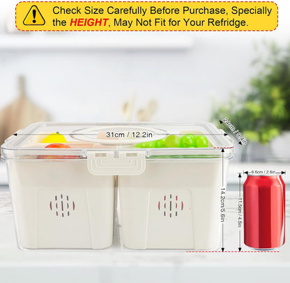 Fruit Storage Containers for Fridge with Lid and Handle, Veggie Tray Bins | Portable Fresh Produce Saver, Food Storage Container with 4 Removable Strainers,Salad Bar for Berry, Vegetable, Refrigerator