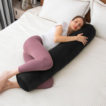 1 MIDDLE ONE Body Pillow for Adults, Bolster Pillow with Removable Velvet Cover, Long Round Cervical Roll Pillow, 35 x 7.87 Inches, Blue