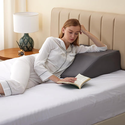 Bedluxe Leg Pillow Elevation Blood Circulation, Wedge Pillow for Legs Swelling, Leg Elevating Wedge Pillow for After Surgery, Foot Knee Pillow for Leg Rest, Sleeping, Memory Foam Top, 8in, White/Grey