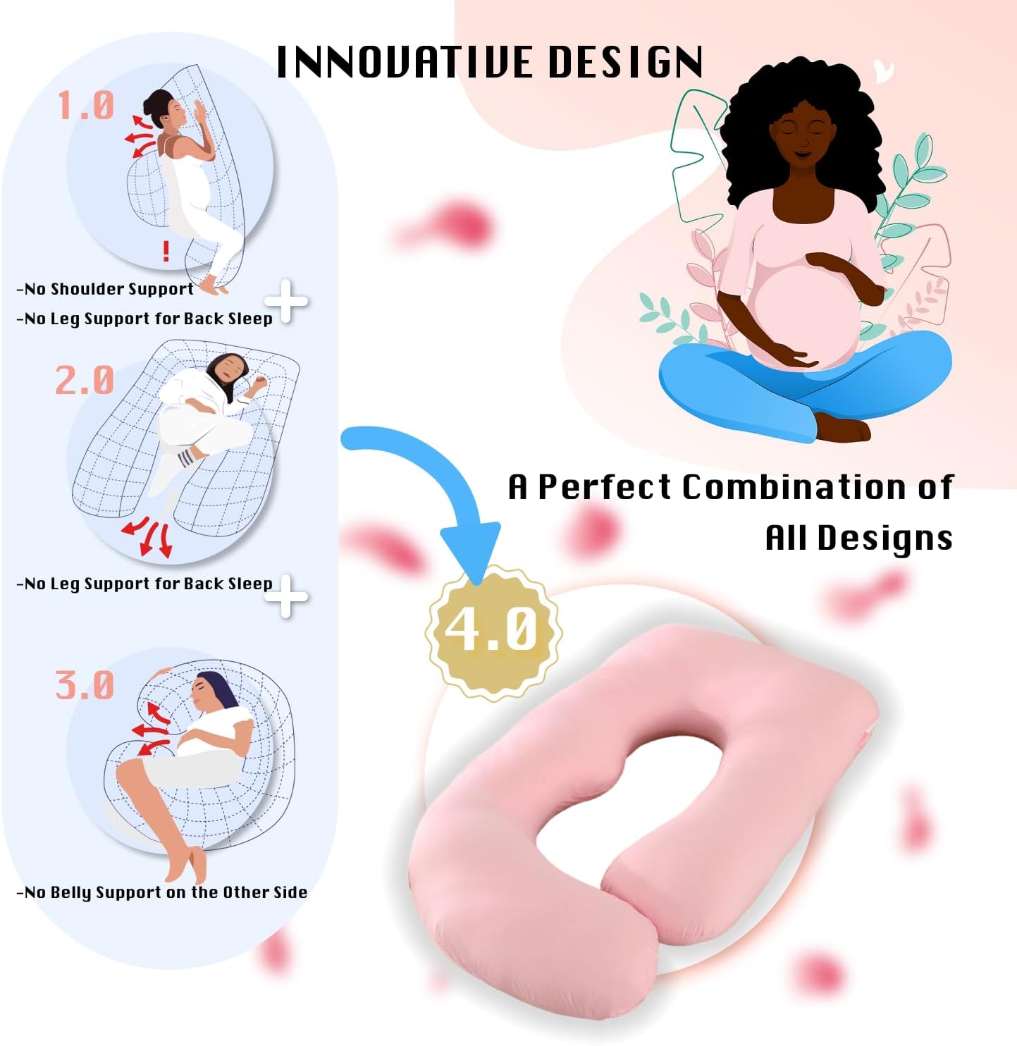 ALLOPERA Pregnancy Pillows for Sleeping, 57-Inch U-Shaped Full Body Maternity Pillow with Adjustable Fill and Removable Washable Cover, Back, Belly, Hip and Leg Support for Pregnant Women, Black Grey