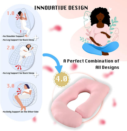 ALLOPERA Pregnancy Pillows for Sleeping, 57-Inch U-Shaped Full Body Maternity Pillow with Adjustable Fill and Removable Washable Cover, Back, Belly, Hip and Leg Support for Pregnant Women, Black Grey