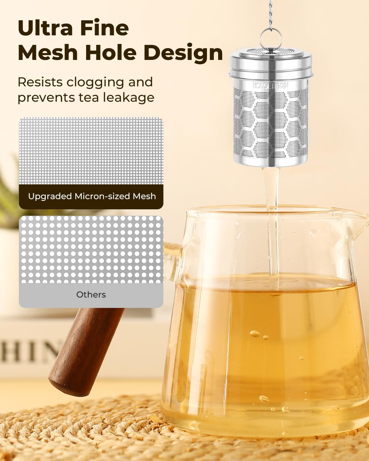 House Again 2 Pack Tea Infusers, Extra Fine Mesh Tea Strainers for Loose Tea, Updated Slim Threaded Lid & 304 Stainless Steel, Loose Leaf Tea Steeper for Brew Tea Spices & Seasonings